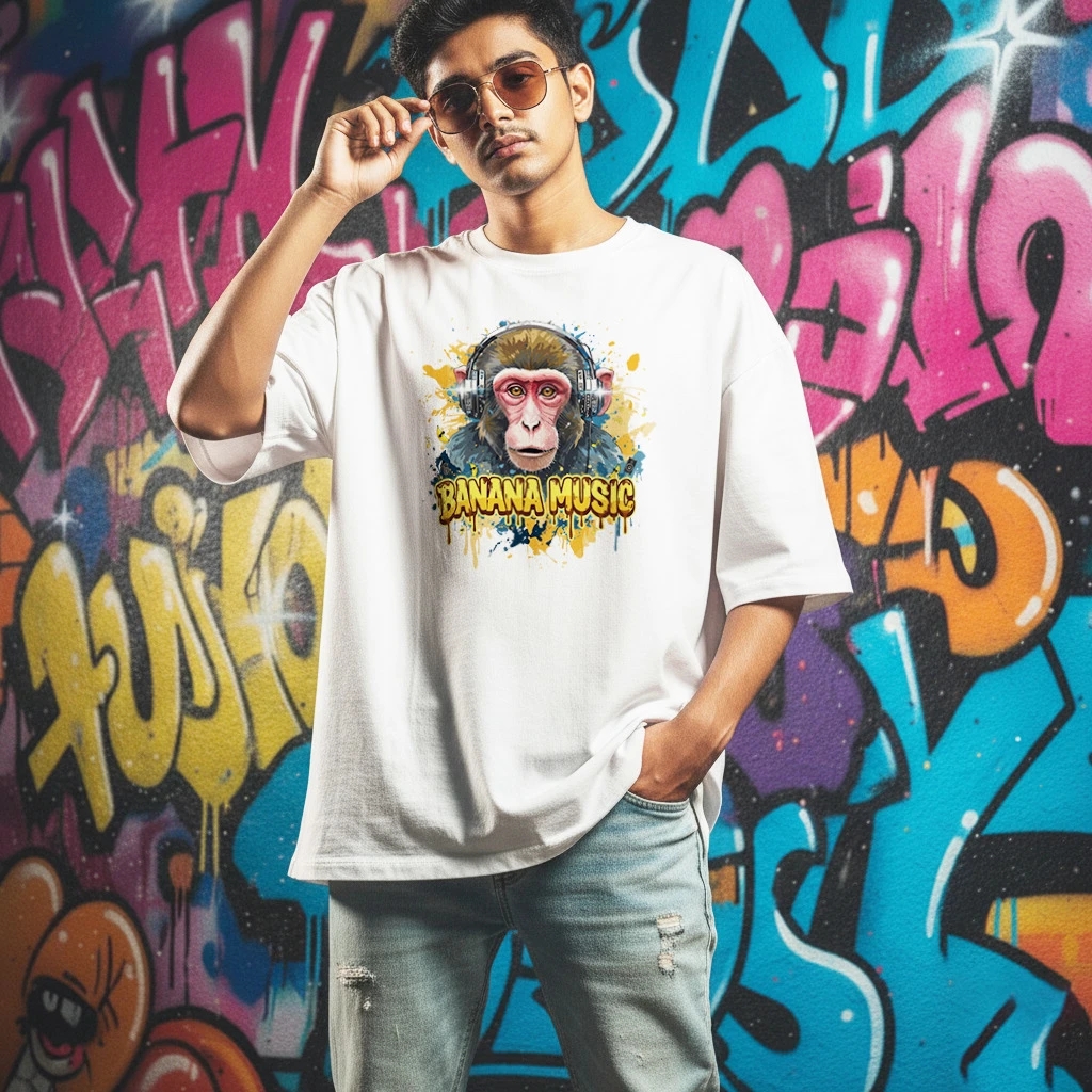 Banana Music DJ Monkey Oversized Streetwear Tee